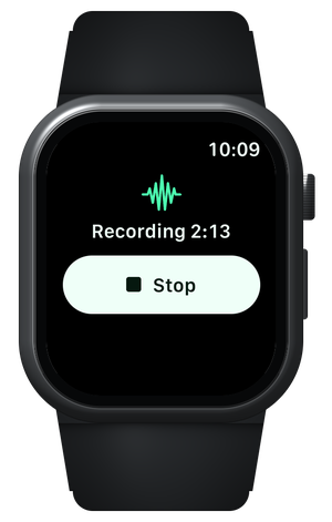 The Striped watch app recording for 2 minutes 13 seconds, with a Stop button.